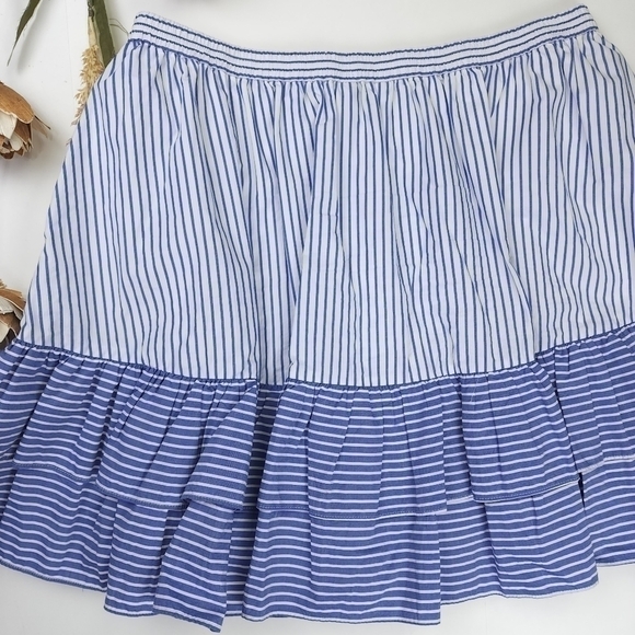 J. Crew Blue White Striped Ruffle Layer Skirt sz 10 - Picture 5 of 7